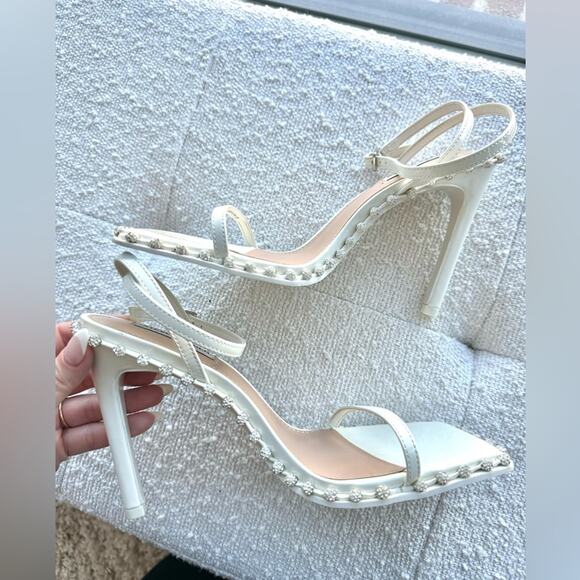 Steven Madden Zelle White Rhinestone Heels Size 8.5 - Picture 9 of 13
